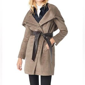 Cole Haan Women's Belted Asymmetrical Wool Coat tan brown size 6
